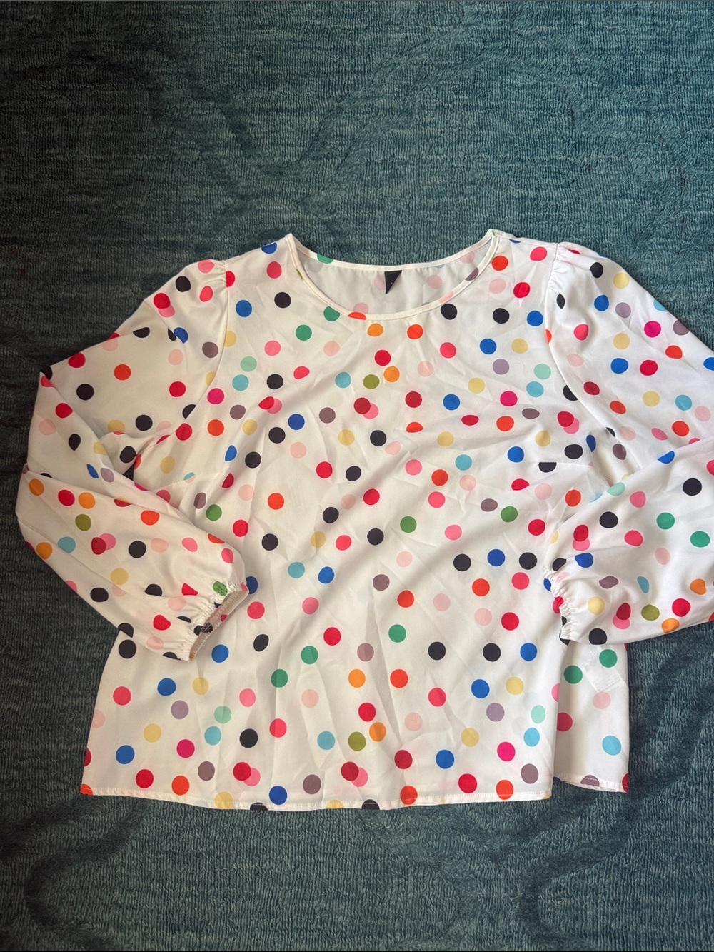 SHEIN White Multicolor Polka Dot Long Sleeve Blouse
